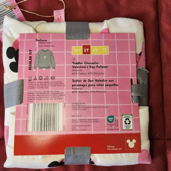 Disney NWT Minnie Mickey Love Hearts Toddler Pullover Sweatshirt 2T - Picture 4 of 5